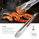 FJNATINH Heavy-Duty Grilling Accessories Rose Wooden BBQ Grilling Tools Set,Outdoor Grill Set with Spatula, Fork, Brush & Tongs,Essential Accessories for Barbecue & Grill. Ideal Gift for Men