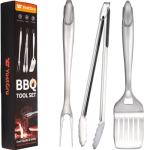 BBQ Grill Accessories, 18” Heavy Duty BBQ Grill Tools Set with Silicone Handle, BBQ Grill Set with Tongs, Spatulas, and Forks, Perfect Grill Utensils Gift for Men, Stainless Steel Grilling Tools.
