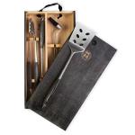 Schmidt Brothers - BBQ Ash 4 Piece Grill Set, Full-Forged Stainless Steel Grilling Utensils Including Spatula, Fork, Basting Brush, and Tongs with All Wood Handles