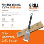 Grill Masters Club 4-in-1 BBQ Spatula | Multifunctional Stainless Steel Grill Spatula with Polypropylene Handle, Serrated Edges, Bottle Opener | Perfect for BBQ grills, kebabs for Camping & Picnics