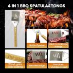 Grill Tool Set, Wooden Grilling Accessories, Heavy Duty Stainless Steel BBQ Grill Tools Set for Outdoor Grill with Spatula, Tongs Aluminum Case for Camping Backyard Barbecue, Grill Set for Men Women