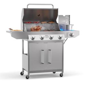 4 Burner Stainless Steel Propane Grill with Side Burner