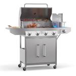 4 Burner Stainless Steel Propane Grill with Side Burner
