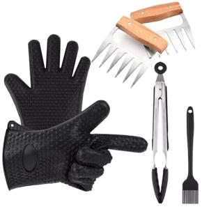 Silicone BBQ Gloves with Meat Claws and Tongs
