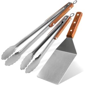 Heavy Duty Stainless Steel Grill Tongs and Spatula Set