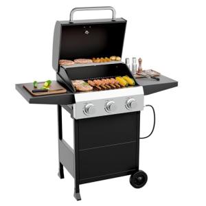 ROVSUN 3-Burner Propane Gas Grill with Folding Shelves