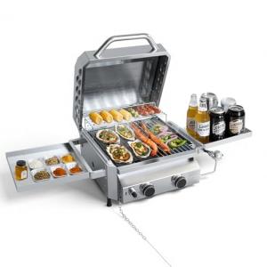 Portable Stainless Steel Gas Grill with Dual Side Tables