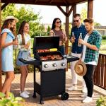 Veralune 3-Burner Gas Grill with Thermometer & Side Shelves