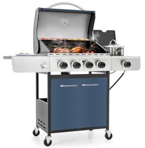 MFSTUDIO 4-Burner Propane BBQ Grill with Side Burner