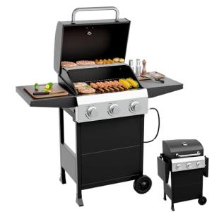 Bonnlo 3-Burner Portable Gas Grill with Side Shelf