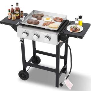 3-Burner Flat Top Gas Griddle with Cover
