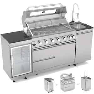 82" Outdoor Kitchen Island with 6-Burner Grill