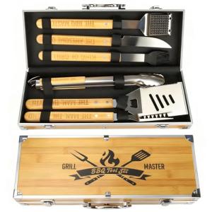 Heavy Duty Wooden BBQ Grill Set for Dad