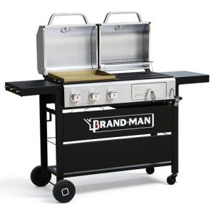 Dual-Fuel Grill with Double Lids for Outdoors