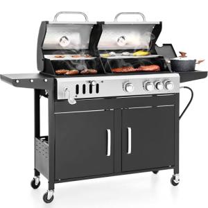 Charcoal and Propane Gas Grill Combo with Side Burner