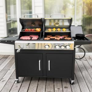 Dual Fuel BBQ Grill with Side Burner - Black