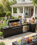 Modular BBQ Kitchen Island with Electric Rotisserie