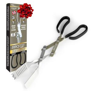 15-Inch 3-in-1 Barbecue Tool: Tongs, Spatula, Scraper