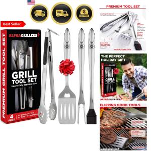 BBQ Tool Set with Spatula, Fork, Tongs, Brush