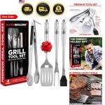 BBQ Tool Set with Spatula, Fork, Tongs, Brush