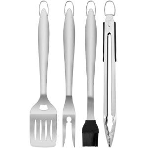 4-Piece BBQ Tool Set with Spatula, Fork, Tongs