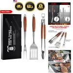 Stainless Steel BBQ Grill Tools Set with Rosewood