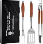 Stainless Steel BBQ Grill Tools Set with Rosewood