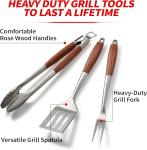 Stainless Steel BBQ Grill Tools Set with Rosewood