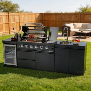 98-Inch Outdoor Kitchen Island with Grill and Sink