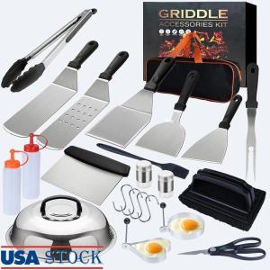 Stainless Steel BBQ Grill Tool Set with Spatula, Tongs, Bottles