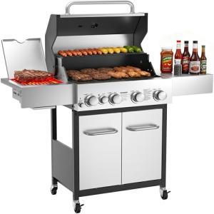 Veralune 4 Burner Gas Grill with Infrared Side Burner