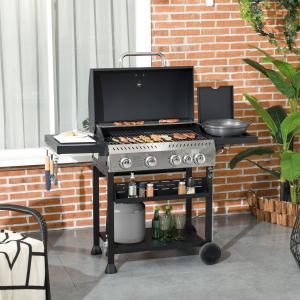 Outsunny 4-Burner Propane Gas Grill with Side Burner