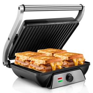 3-in-1 Electric Panini Grill with Non-Stick Plates