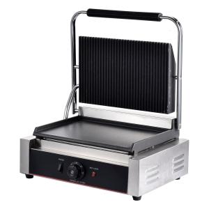 Electric Panini Press Grill with Grooved Plates