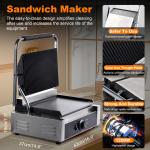 Electric Panini Press Grill with Grooved Plates