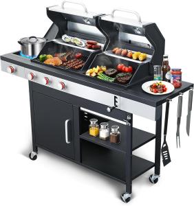 Gas Charcoal Grill Combo with Side Burner