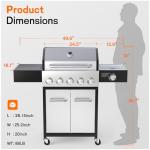 VeraLune 5-Burner Propane Gas Grill with Side Burner