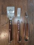 BBQ Tool Set with Wooden Handles: Spatula, Fork, Tongs