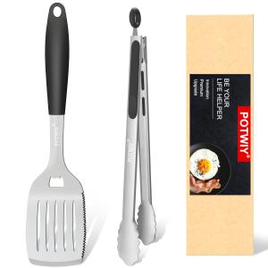 POTWIY BBQ Grill Tools Set with Spatula and Tongs