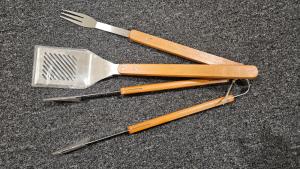 3-Piece BBQ Tool Set with Wooden Handles