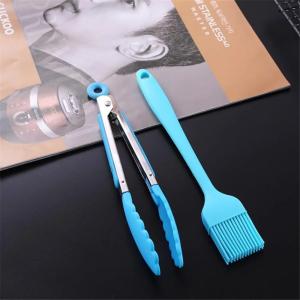 Silicone BBQ Tongs and Basting Brush Set