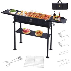 Portable Charcoal Grill with Side Table and Carry Bag