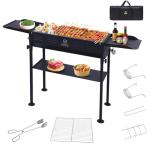 Portable Charcoal Grill with Side Table and Carry Bag