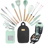 15-Piece Silicone Camping Utensils Set in Green