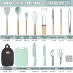 15-Piece Silicone Camping Utensils Set in Green