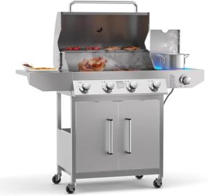 4-Burner Propane Grill with Side Burner & Thermometer