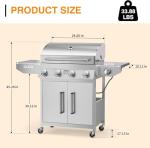 4 Burner Stainless Steel Propane Grill with Side Burner