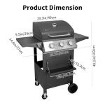 3-Burner Portable Gas Grill with Cast Iron Grates