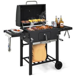 HAPPYGRILL Charcoal BBQ Grill with Side Tables