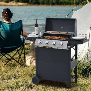 4-Burner Propane BBQ Grill with Side Shelves